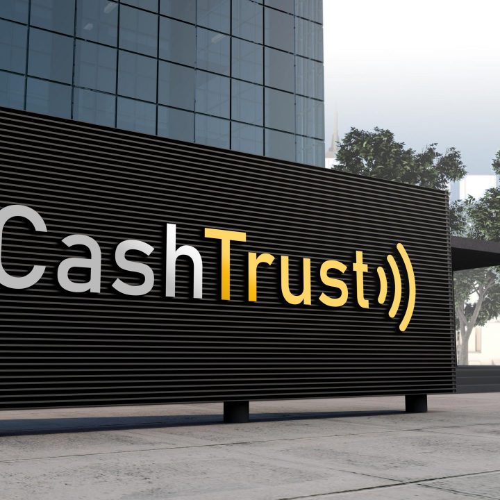 CashTrust logo on landscape pylon signage mockup