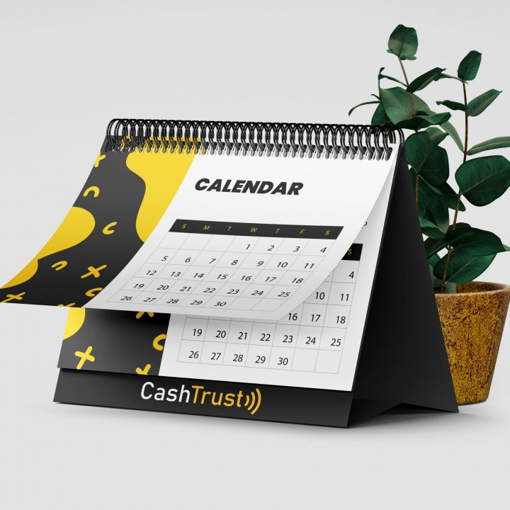 CashTrust Logo on desk calendar mockup