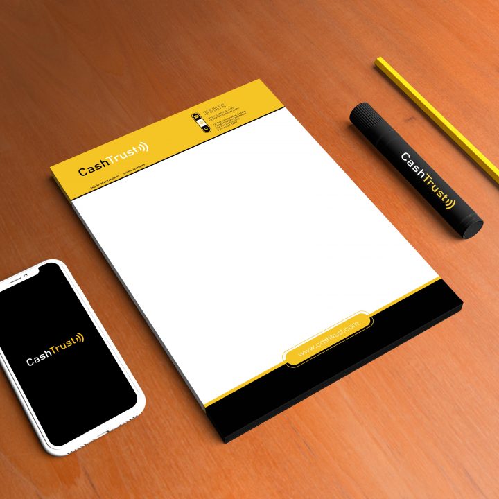 Cashtrust Letterhead with phone and permanent marker mockup