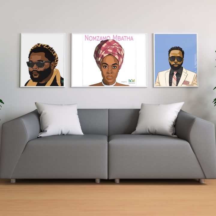 Nomzamo Mbatha, Sjave and Dj Sbu Illustrations on Wall Frames
